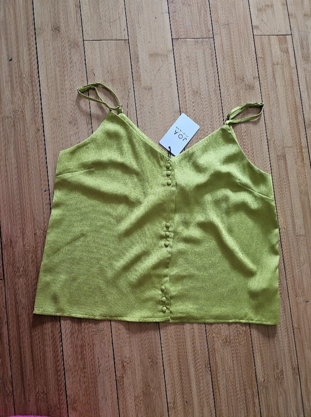 NWT J.O.A. Chartreuse Green Spaghetti Strap Button Down Tank Sz M